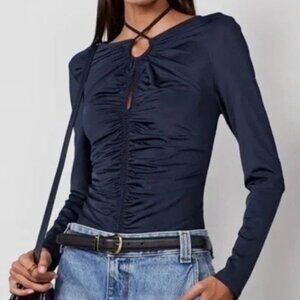 NWT Veronica Beard Ruched Keyhole Midnight Blue Top Size 6